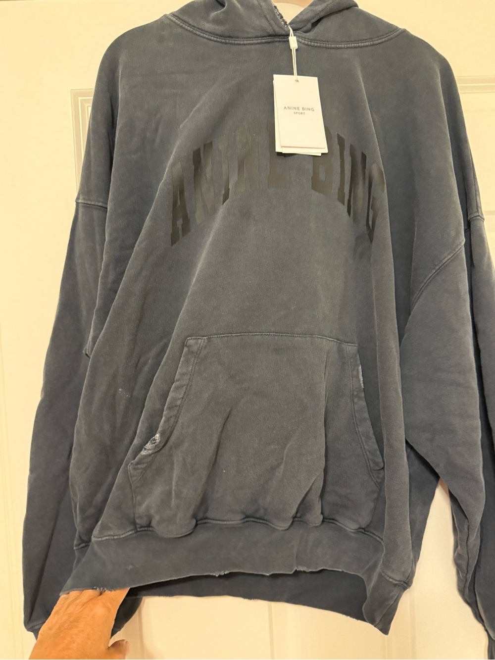 NEW Anine Bing Distressed Hoodie Sweatshirt Size Large in Washed Black